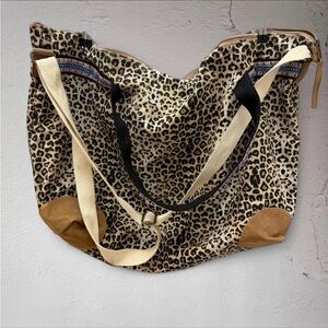 Vintage Y2K Leopard Print Canvas Duffle Bag with colorful straps